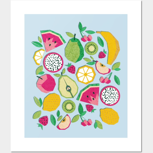 Paper cut geo fruits // print // blue Wall Art by SelmaCardoso